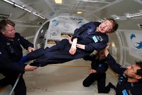 Hawking floating during zero gravity flight