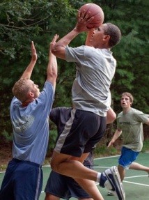 President Obama shooting basketball