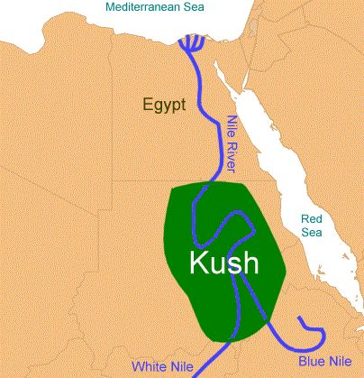 Map showing the location of the Kingdom of Kush in Africa