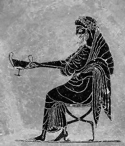Greek god Dionysus holding a wine cup