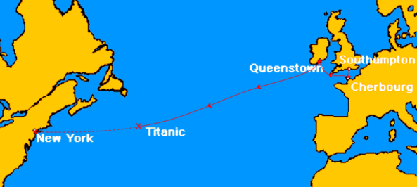 Map route of the Titanic
