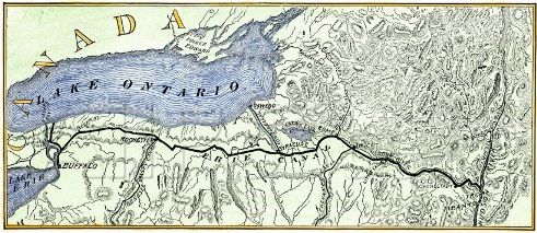 Old map showing the route of the Erie Canal