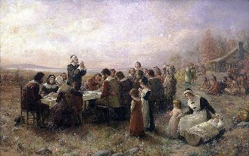 Painting of the first Thanksgiving meal