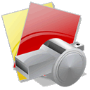 Soccer whistle, yellow, and red card
