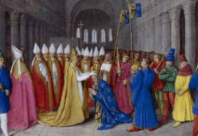 Charlemagne crowned Holy Roman Emperor by the Pope