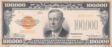 Woodrow Wilson on the $100,000 Bill