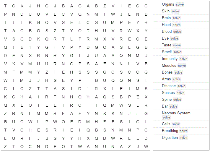 Word Search Human Body - Free Printable Templates