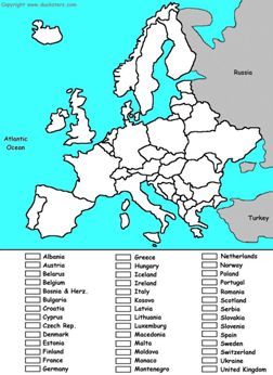 Europe Coloring Map of countries