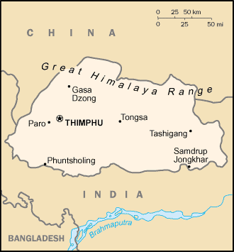 Country of Bhutan Map