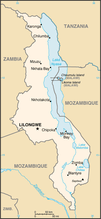 Country of Malawi Map