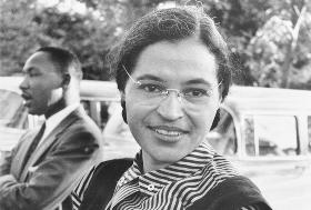 Rosa Parks with Martin Luther King, Jr. in background