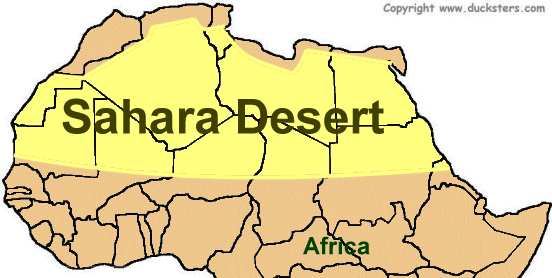 Map showing the location of the Sahara Desert in North Africa