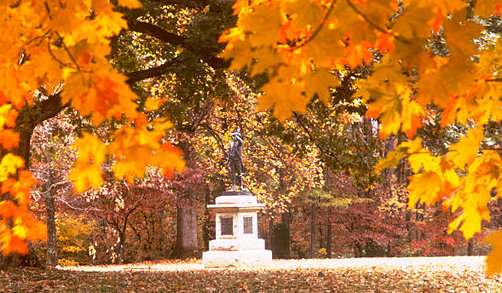 Monument to battle surrounded by trees