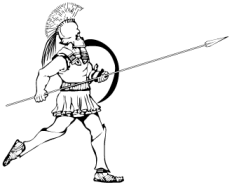 Greek hoplite soldier holding spear and shield