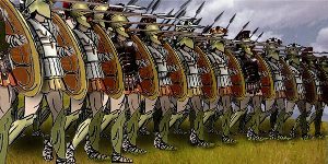 Greek soldiers in phalanx with shields