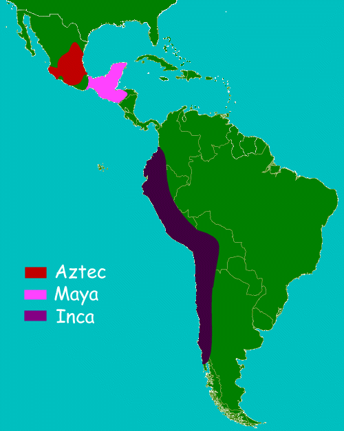 Map of Aztec, Mayan, and Incan Civilizations