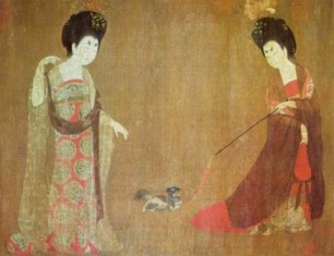 Chinese painting of ealthy women in silk robes