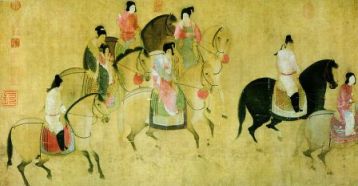 Tang Dynasty painting of men on horses