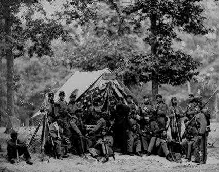Soldiers outside tent