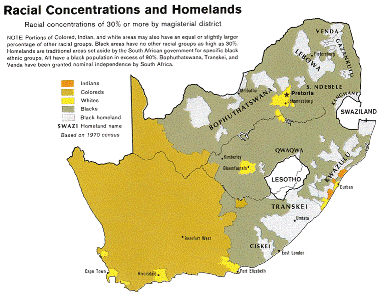 Map Showing Racial Concentration on South Africa