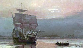 The Mayflower ship arriving