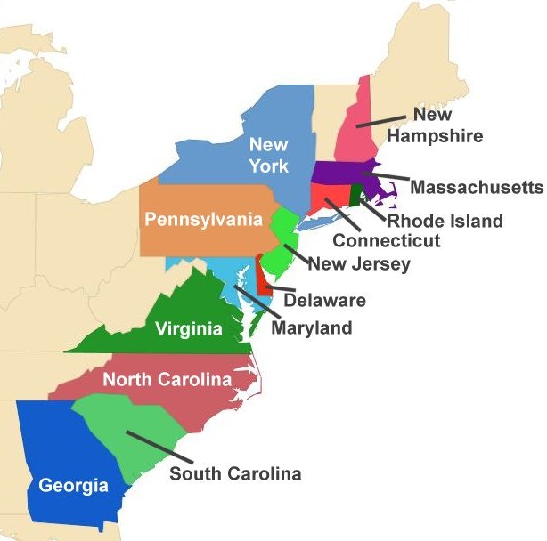 what are the thirteen original colonies
