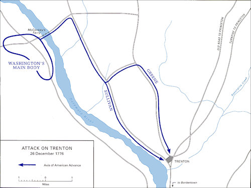 Map showing where Washington's army crossed the Delaware