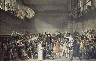 Painting of men taking the Tennis Court Oath during French Revolution