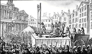 Drawing of execution by guillotine during French Revolution