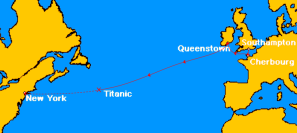 travel path of titanic