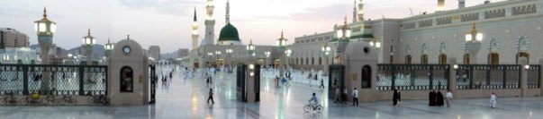 Panoramic view of Masjeed Al Nabawee at sunset