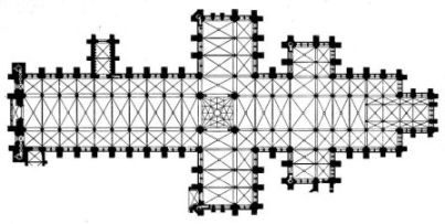 Outline of a cathedral that looks like a cross