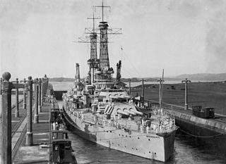 A U.S. Battleship Going Through the Canal