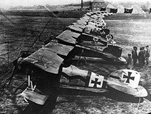 German fighter planes lined up WW1