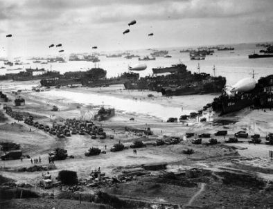 Forces coming to shore at Normandy