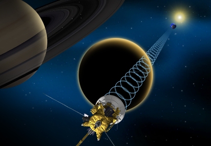 Cassini passing by Saturn's moon Titan