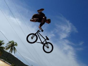 BMX rider in the air doing trick