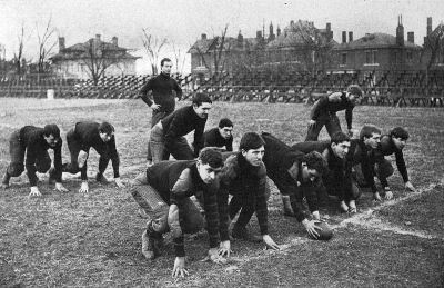 Offensive players lined up in position