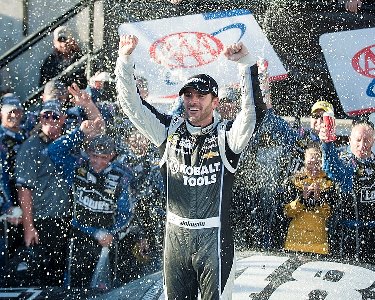 Jimmie Johnson celebrating a win