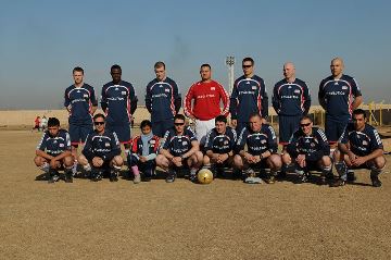 Soccer team and coach before game