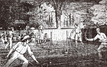 Black and white drawing of people playing tennis